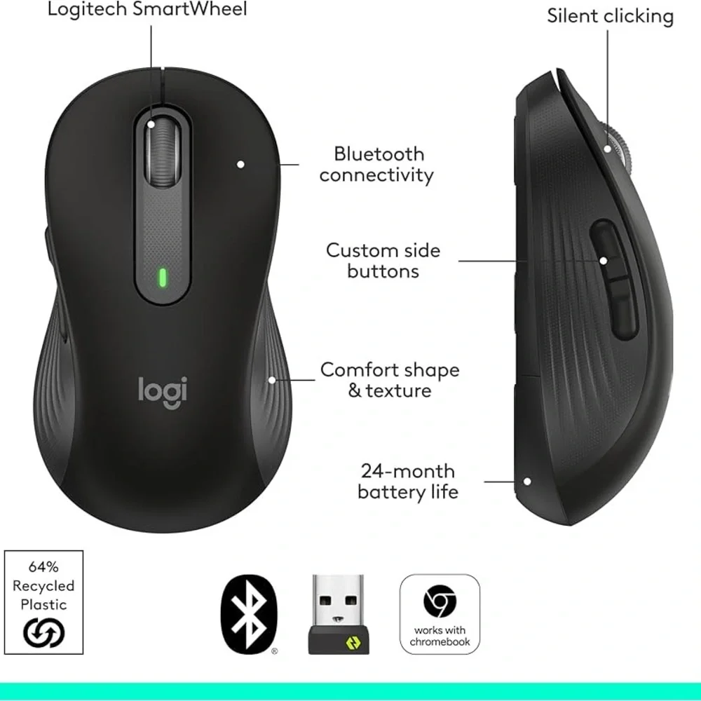 Logitech SIgnature M650 L Wireless Mouse - Graphite - 910-006272